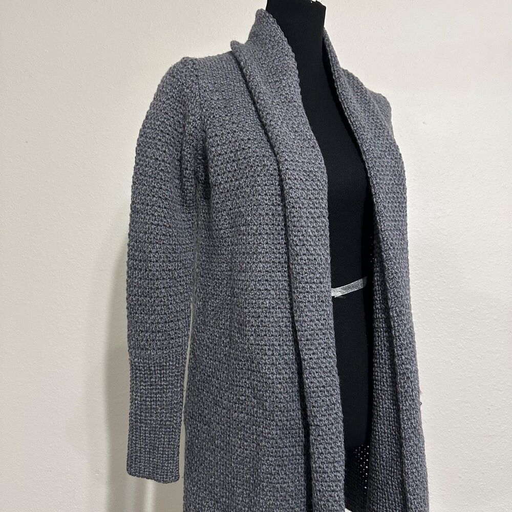 Aran Sweater Market Long Cardigan Coat Grey 100% Virgin Wool Ireland Women Sz S